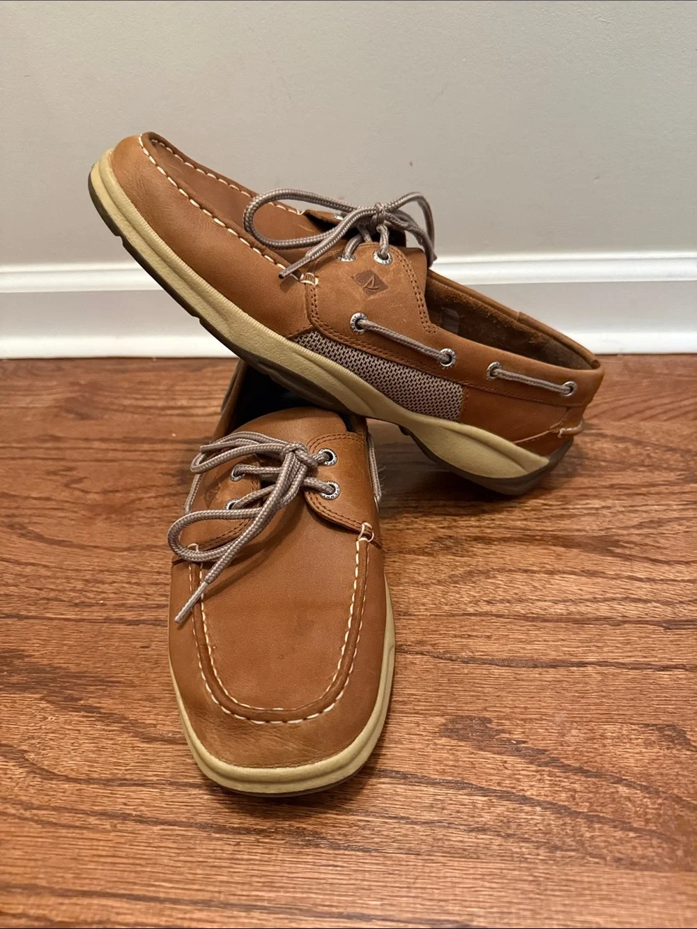 Sperry Topsider Men’s Brown Leather Boat Shoes with Tan Sole